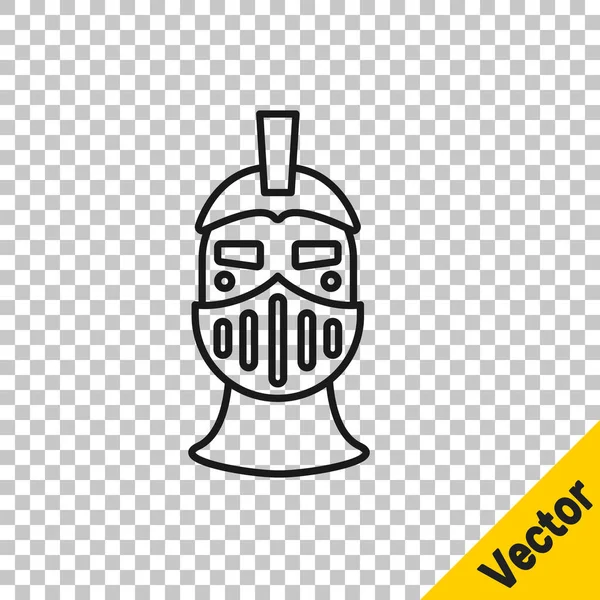 Black Line Medieval Iron Helmet Head Protection Icon Isolated Transparent — Stock Vector