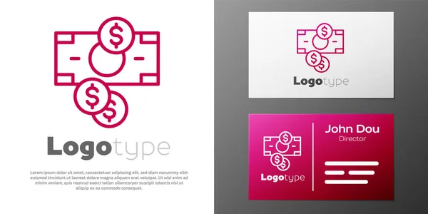 Logotype Line Stapelt Papiergeld Bargeld Und Münzgeld Mit Dollarsymbol Isoliert — Stockvektor