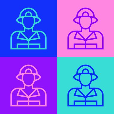 Pop sanat çizgisi itfaiyeci ikonu renk arkaplanında izole edildi. Vektör.