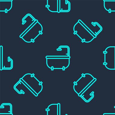 Küvet ikonunun yeşil çizgisi mavi arka planda izole edilmiş pürüzsüz desen. Vektör.