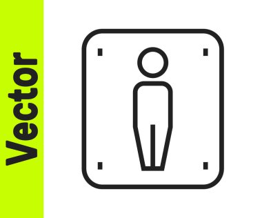 Siyah çizgi erkek tuvalet ikonu beyaz arka planda izole edilmiş. Tuvalet tabelası. Lavaboda. Vektör.