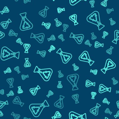 Geri dönüşüm sembolü simgesi olan yeşil çizgi çöp torbası mavi arka planda izole edilmiş pürüzsüz desen. Çöp kutusu simgesi. Geri dönüşüm sepeti işareti. Vektör.