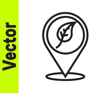 Beyaz arkaplanda yaprak simgesi olan siyah çizgi konumu. Çevre enerjisi kavramı. Alternatif enerji kavramı. Vektör.