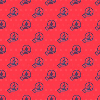 Mavi çizgi Şimşek simgesi kırmızı arka planda izole edilmiş. Flaş işareti. Flaş ikonunu yükle. Gök gürültüsü. Yıldırım çarpması. Vektör.