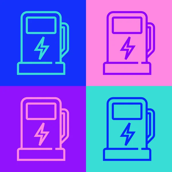 Pop Art Line Icono Estación Carga Del Coche Eléctrico Aislado — Archivo Imágenes Vectoriales