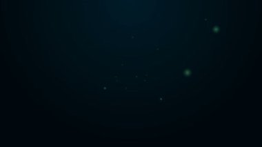 Parlayan neon hattı siyah arka planda izole edilmiş eski ahşap tekerlek simgesi. 4K Video hareketli grafik canlandırması