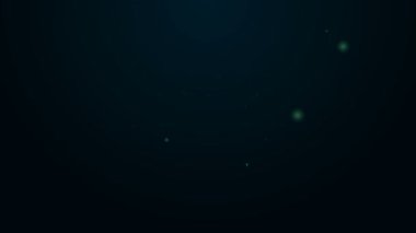 Parlak neon çizgisi, müzikal enstrüman perküsyon tef, metal plaka ikonu siyah arkaplanda izole edilmiş. 4K Video hareketli grafik canlandırması