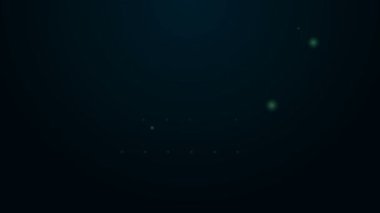 Parlayan neon hattı, siyah arkaplanda izole edilmiş büyük piyano ikonu. Müzik aleti. 4K Video hareketli grafik canlandırması