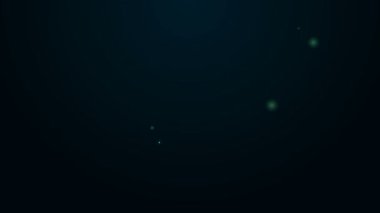 Parlayan neon hattı siyah zemin üzerinde izole edilmiş elektrikli demir ikonu. Buhar ütüsü. 4K Video hareketli grafik canlandırması