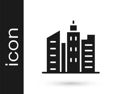 Gri Şehir manzara simgesi beyaz arkaplanda izole edilmiş. Metropolis mimarisi panoramik manzara. Vektör İllüstrasyonu.