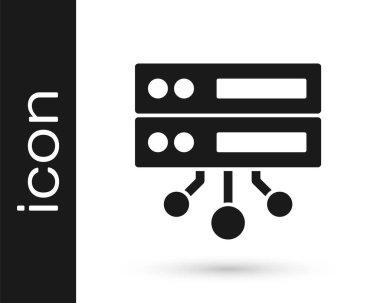 Siyah Sunucu, Data, Web Sunucu simgesi beyaz arkaplanda izole edildi. Vektör.