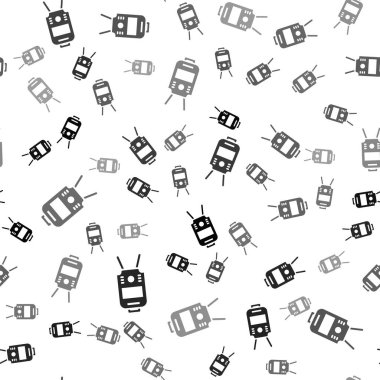 Siyah Tramvay ve demiryolu ikonu beyaz arka planda izole edilmiş. Toplu taşıma sembolü. Vektör.