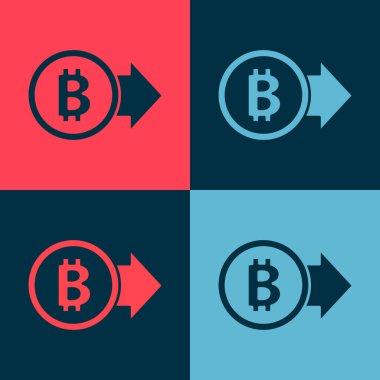 Pop Art Cryptocoin para simgesi Bitcoin renk arkaplan izole. Madeni para. Engelleme zinciri tabanlı şifreli para birimi. Vektör.