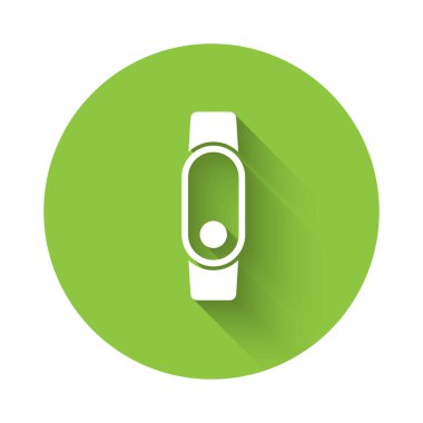 Beyaz Zeka simgesi uzun gölgeli izole edilmiş. Yeşil daire düğmesi. Vektör.