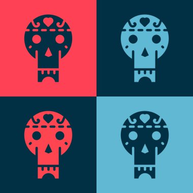 Popüler Meksika kafatası simgesi renk arkaplanında izole edilmiş. Vektör.