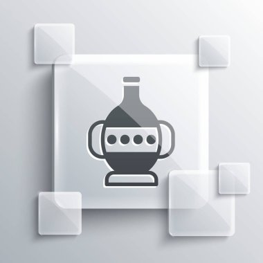 Gri arkaplanda Gri Kadim amfora simgesi izole edildi. Kare cam paneller. Vektör.