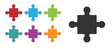 Siyah yapboz parçaları beyaz arka planda izole edilmiş oyuncak ikonu. Simgeleri renklendirin. Vektör.