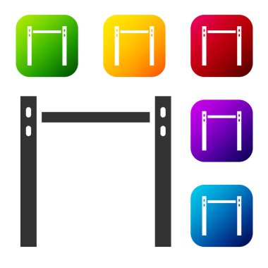 Siyah Spor yatay çubuk simgesi beyaz arkaplanda izole edildi. Renkli kare düğmelerle simgeleri ayarla. Vektör.