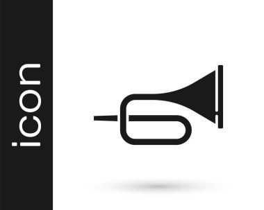 Siyah müzik aleti trompet ikonu beyaz arka planda izole edilmiş. Vektör.