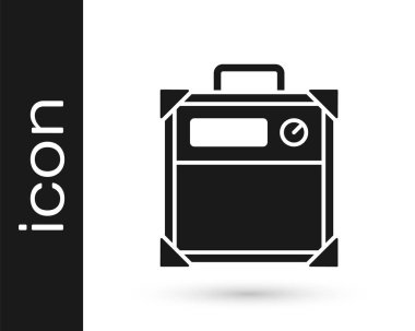 Siyah Gitar yükseltici simgesi beyaz arkaplanda izole edildi. Müzik aleti. Vektör.