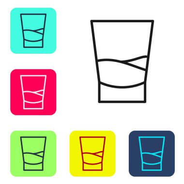Beyaz arka planda izole edilmiş siyah çizgili votka ikonu. Renkli kare düğmelerle simgeleri ayarla. Vektör İllüstrasyonu.