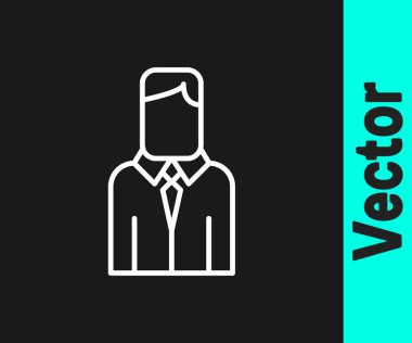 Beyaz çizgi İşçi simgesi siyah arkaplanda izole edildi. İş simgesi kullanıcı profili simgesi simgesi. Erkek kullanıcı işareti. Vektör.