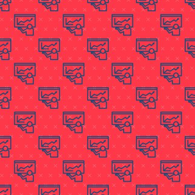 Mavi çizgi eğitimi, sunum simgesi kırmızı arkaplanda izole edilmiş pürüzsüz desen. Vektör.