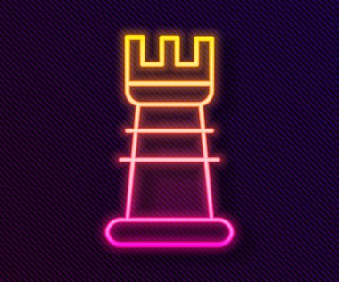 Parlayan neon hattı iş stratejisi simgesi siyah arkaplanda izole edildi. Satranç sembolü. Oyun, yönetim, finans. Vektör.