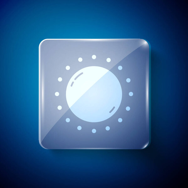 White Sun icon isolated on blue background. Square glass panels. Vector.