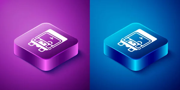 Isometric Delivery Cargo Truck Vehicle Icon Isolated Blue Purple Background — Stock Vector