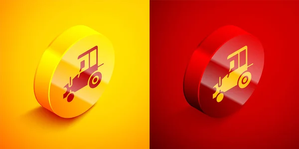 Isometric Tractor Icon Isolated Orange Red Background Circle Button Vector — Stock Vector