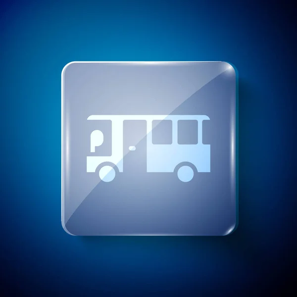 Icono Del Autobús Blanco Aislado Sobre Fondo Azul Concepto Transporte — Vector de stock