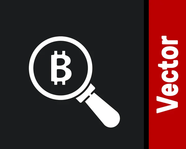 Loupe Blanche Avec Icône Bitcoin Isolé Sur Fond Noir Pièce — Image vectorielle