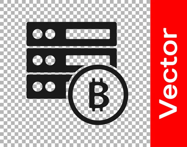 Black Server Bitcoin Ikon Elszigetelt Átlátszó Háttérrel Vektor — Stock Vector