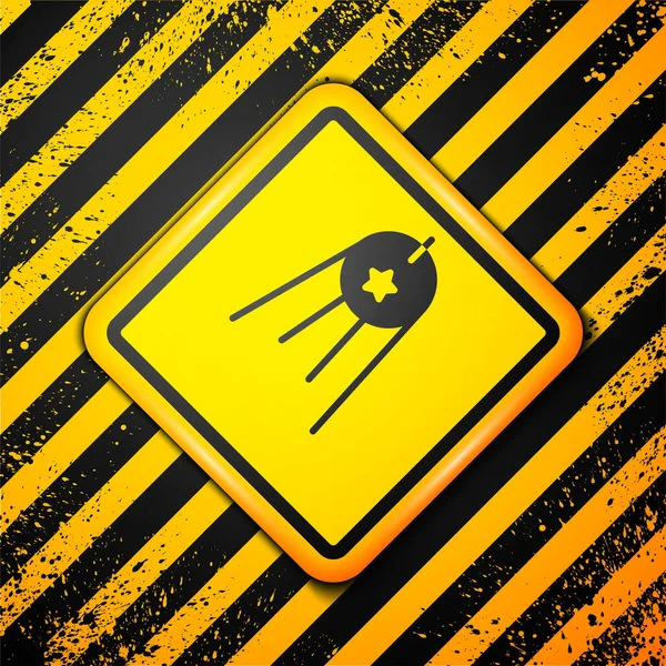 Black Satellite Icon Isolated Yellow Background Warning Sign Vector — Stock Vector