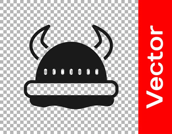 Zwarte Viking Gehoornde Helm Pictogram Geïsoleerd Transparante Achtergrond Vector — Stockvector