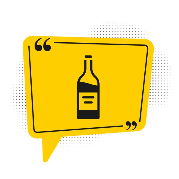 Schwarze Flasche Wein Symbol Isoliert Auf Weißem Hintergrund Gelbes Sprechblasensymbol — Stockvektor