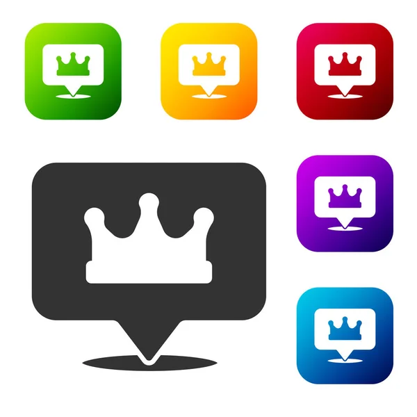 Black Location King Crown Icon Isolated White Background Set Icons — Stock Vector