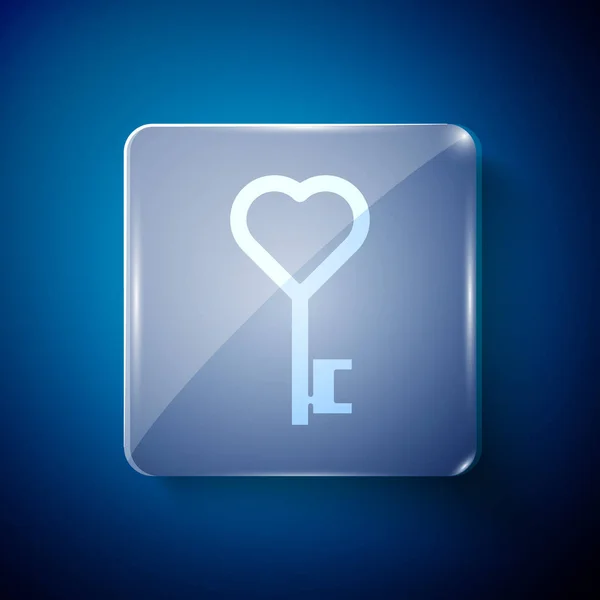 White Key Herzform Symbol Isoliert Auf Blauem Hintergrund Valentinstag Symbol — Stockvektor