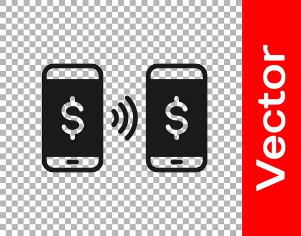 Black Money Transfert Paiement Dans Icône Mobile Isolé Sur Fond — Image vectorielle