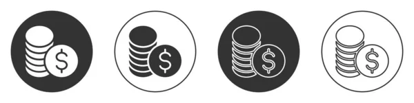 黑色硬币与美元符号图标孤立在白色背景 银行货币标志 现金符号 圆形按钮 — 图库矢量图片