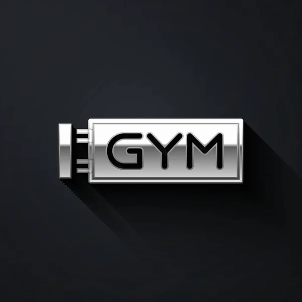 Icono Gimnasio Silver Location Aislado Sobre Fondo Negro Estilo Sombra — Vector de stock