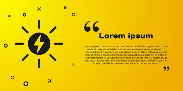 Czarna Ikona Panelu Energii Słonecznej Izolowana Żółtym Tle Słońce Symbolem — Wektor stockowy