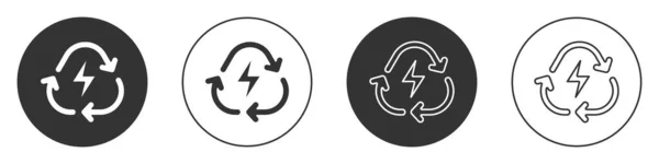 Černá Baterie Ikonou Recyklační Symbolové Čáry Izolované Bílém Pozadí Baterie — Stockový vektor