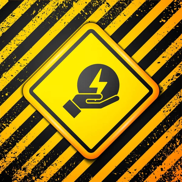 Black Lightning Bolt Icon Isolated Yellow Background Flash Sign Charge — Stock Vector