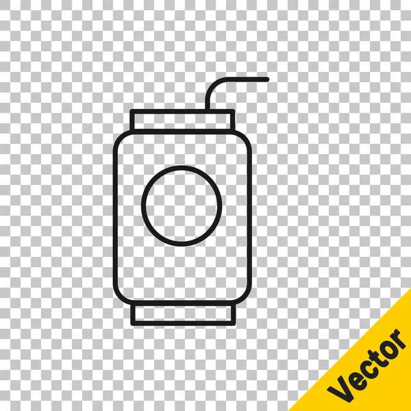 Schwarze Getränkedose Mit Trinkhalm Symbol Isoliert Auf Transparentem Hintergrund Vektorillustration — Stockvektor