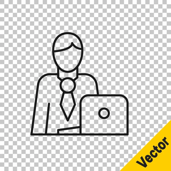 Black Line Businessman Icon Isolated Transparent Background Business Avatar Symbol — Stock Vector