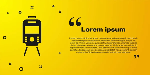 Black Tram and railway icon isolated on yellow background. Public transportation symbol. Vector. — Stock Illustration Black Tram Railway Icon Isolated Yellow Background Public Transportation Symbol Stock Illustration