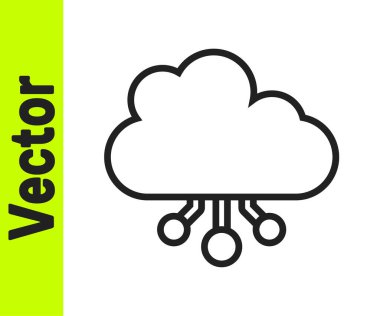 Siyah çizgi kripto para birimi bulut maden ikonu beyaz arka planda izole. Engelleme teknolojisi, bitcoin, dijital para piyasası, kripto para cüzdanı. Vektör.