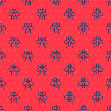 Mavi çizgi böcek sineği ikonu kırmızı zeminde izole edilmiş kusursuz desen. Vektör.